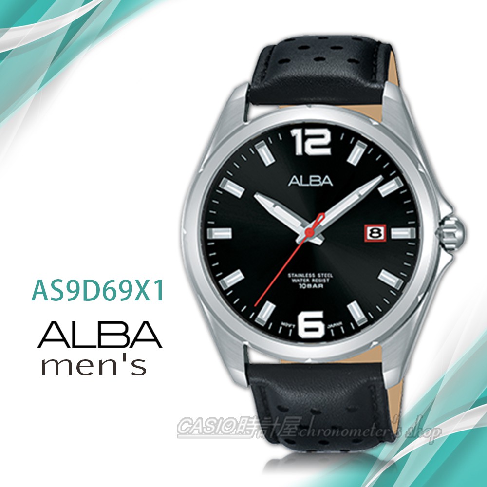 時計屋手錶專賣店 ALBA 雅柏手錶 AS9D69X1 石英男錶 皮革錶帶 黑 防水100米 日期顯示 全新品 保固一年