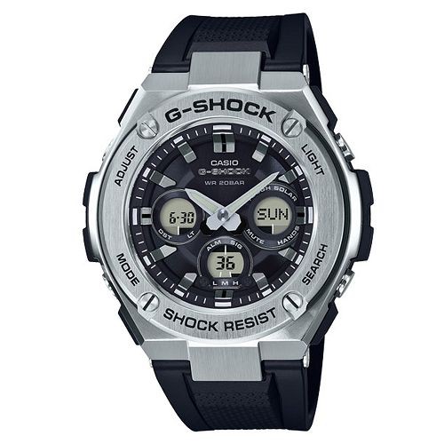 【CASIO】G-SHOCK 強悍太陽能銀框三眼錶-黑(GST-S310-1A)正版宏崑公司貨