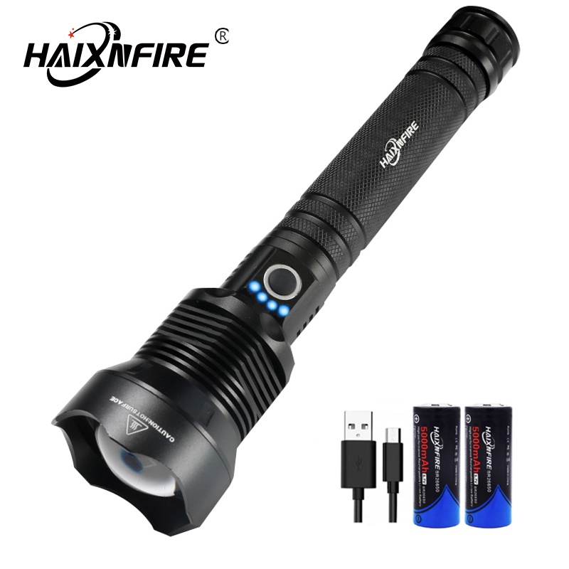 Haixnfire H007 強光手電筒26650直充電超亮遠射戶外露營LED探照燈XHP70
