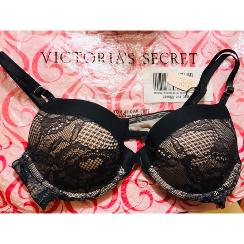 現貨 全新正品Victoria’s Secret維多利亞的秘密Biofit Up系列～黑色蕾絲豐胸內衣+黑色蕾絲內褲