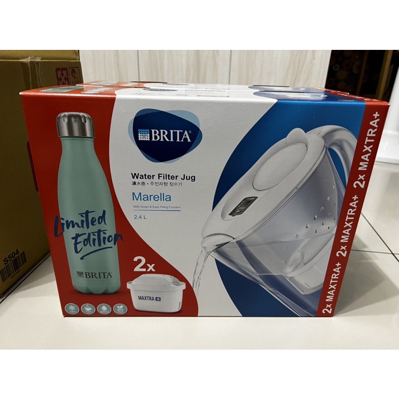 【BRITA】馬利拉Marella濾水壺2.4L搭配MAXTRA Plus (一壺二芯)＋不銹鋼保溫瓶