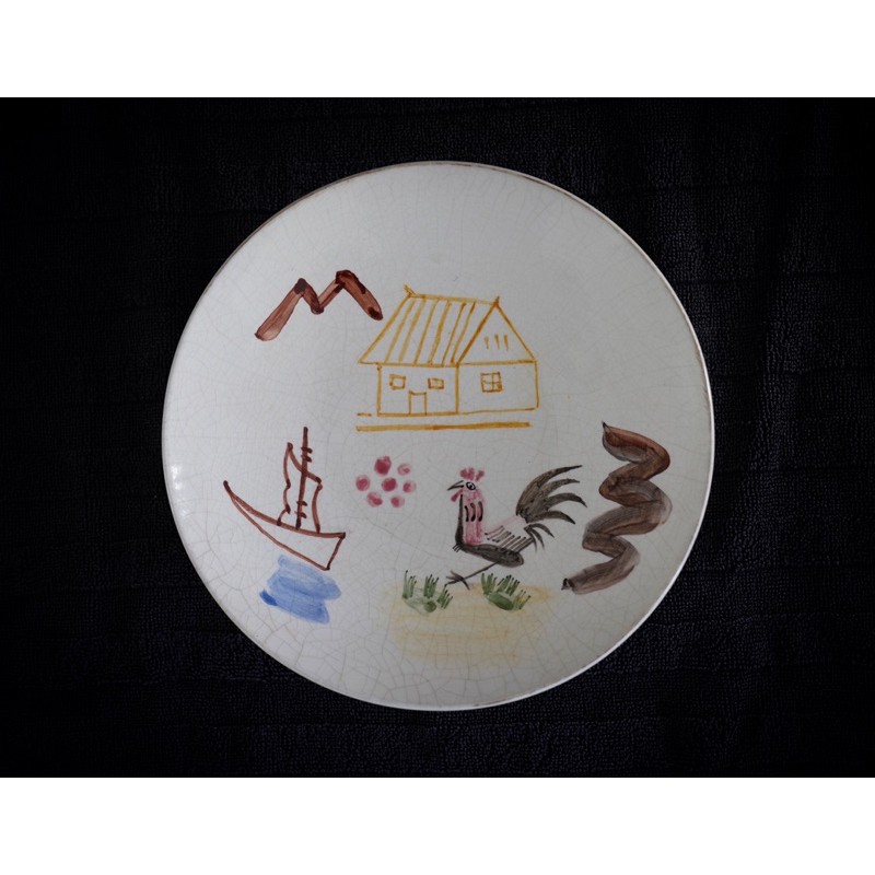 手繪童趣瓷盤/古物瓷盤/早期碗盤/古董