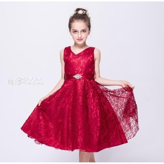 ♥萌妞朵朵♥酒紅色歐美氣質蕾絲花樣公主裙/花童/兒童畢業禮服/蓬蓬紗裙/實照/MT0042