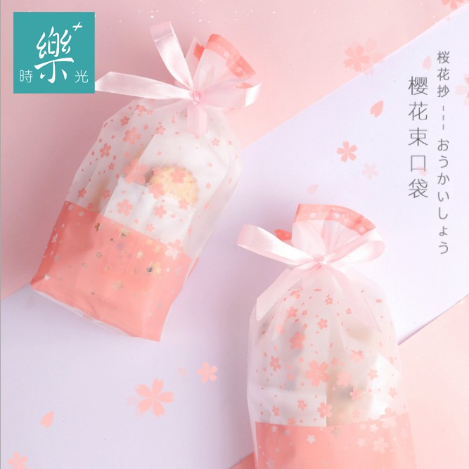 台灣現貨《樂+時光》單入粉色櫻花滿天抽繩袋 雪Q餅牛軋糖包裝袋 烘焙綠豆糕磅蛋糕包裝 糖果袋 點心袋 婚禮小物