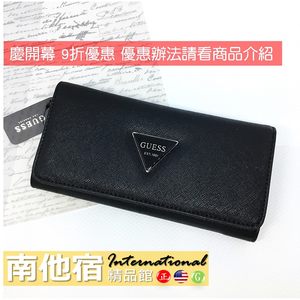 [🇺🇸南他宿精品館]100%正品 GUESS 三角Logo經典款長夾 皮包 皮夾 質感黑【SF602653】