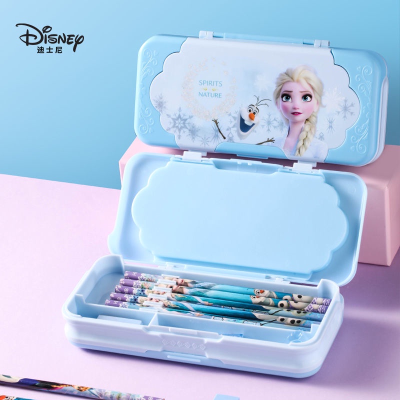 ❃☁☼迪士尼冰雪奇緣小學生大容量塑料筆盒女兒童文具創意雙面文具盒