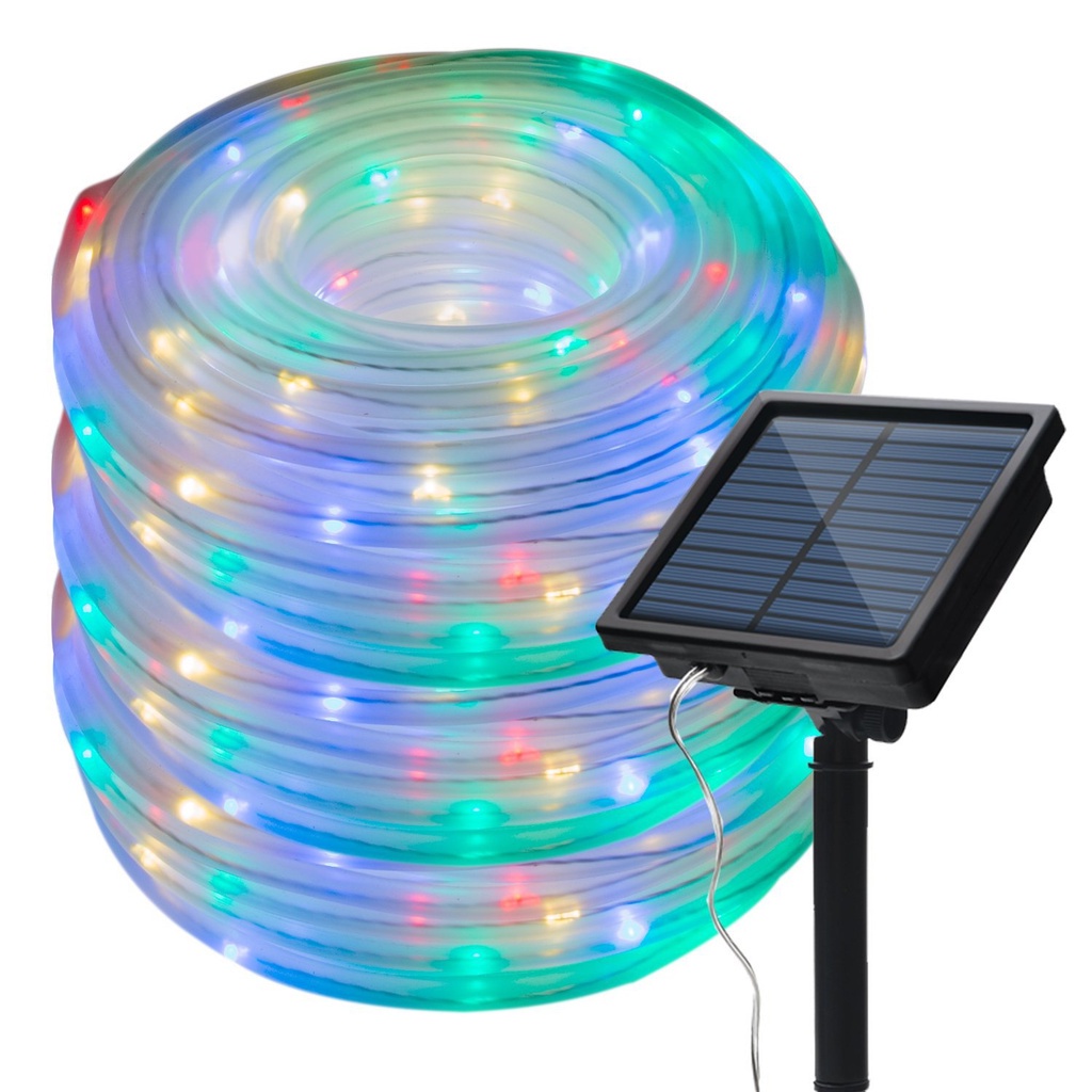 太陽能LED管子燈串 戶外防水裝飾電池盒銅線PVC管子燈串 LED太陽能銅線防水管子燈 戶外彩虹管行道樹8模式裝飾彩燈串