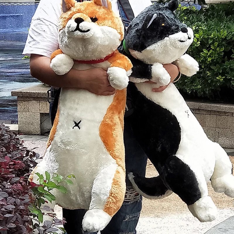 現貨 狗狗わん太柴犬男朋友人形抱枕毛絨公仔長條午睡抱枕 秋田犬黑柴小狗動物抱枕玩偶娃娃 黑柴聖誕節交換生日情人節禮物