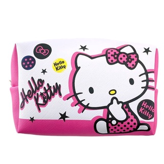 【現貨】小禮堂 Hello Kitty 皮質拉鍊化妝包 (粉白星星款)