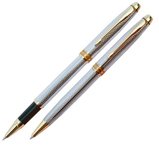 白金牌亮鉻金夾鋼珠筆+原子筆對筆組*W8600+BAG800