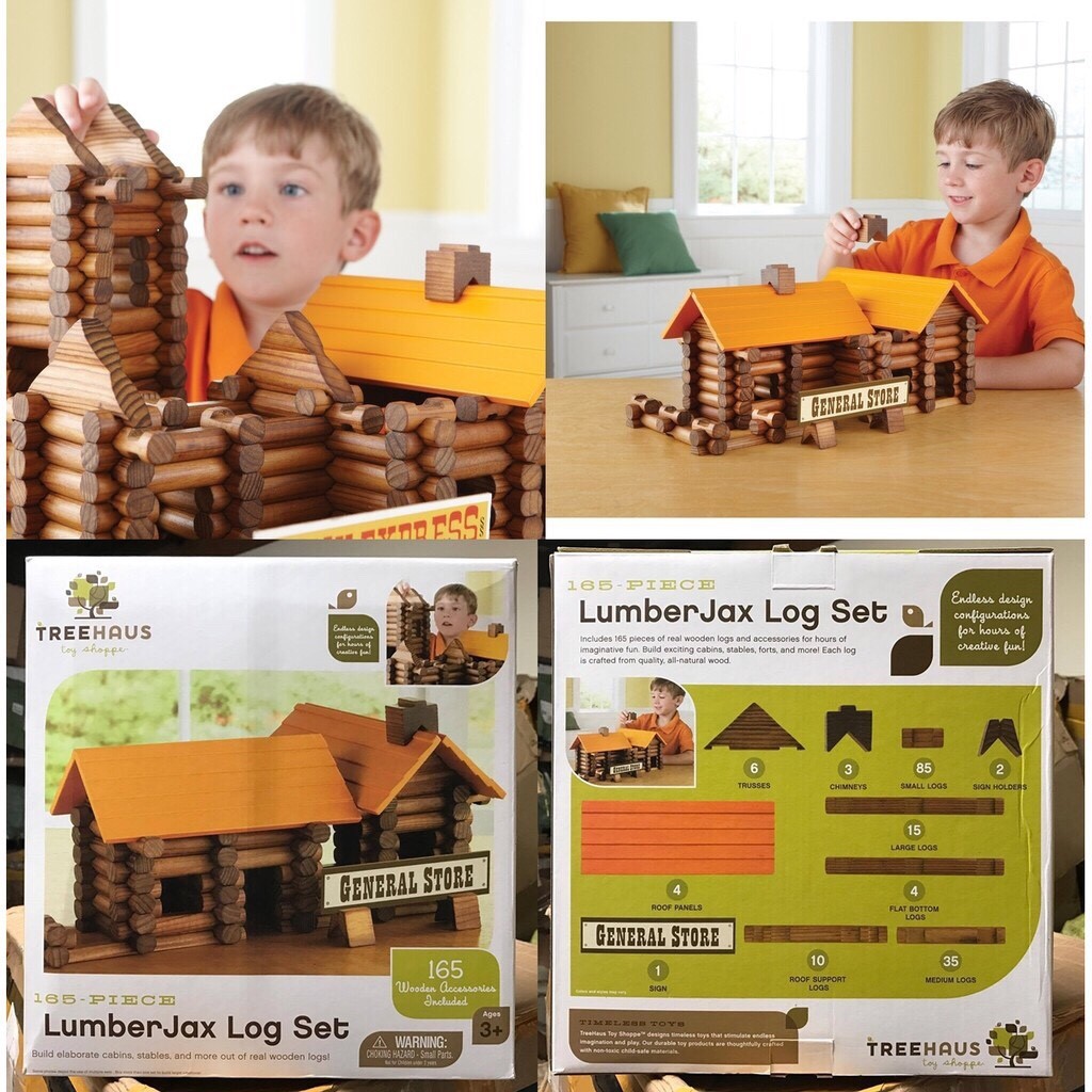 歐美熱銷 TreeHaus165PCS 建造小木屋 木製林肯房原木創意建築積木 木制學習玩具蓋房子土木工程