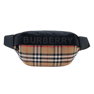 BURBERRY 經典帆布格紋拉鍊腰包(8026557-卡其/黑)