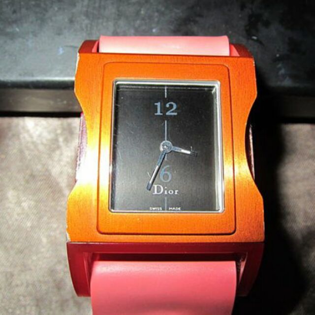 真品Christian Dior經典時尚運動錶 黑底橘色面 少有