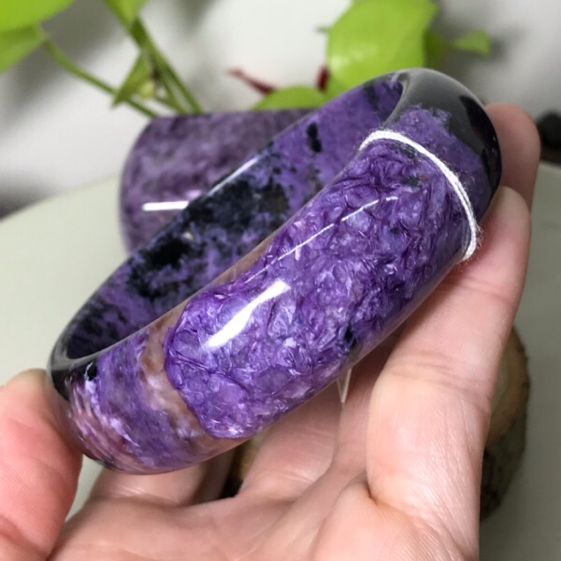 天然紫龍晶手鐲 美美的拉絲 帶天然黑碧璽 手圍19#（內徑59-60mm)
