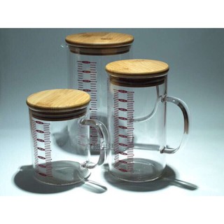 耐熱玻璃量杯 帶竹蓋 溫牛奶 泡咖啡 泡茶 茶具 咖啡器具 現貨!