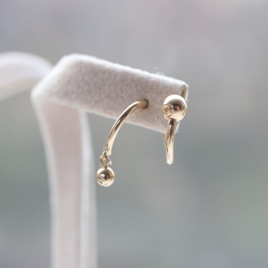 14K S type Gold Ball Piercing S造型珠珠鎖珠耳環(單個)