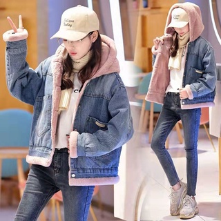 【雲端精選 現貨速發】 2024新款韓版休閒個性刷毛加厚牛仔外套女秋冬冬季羔羊絨短版休閒棉衣