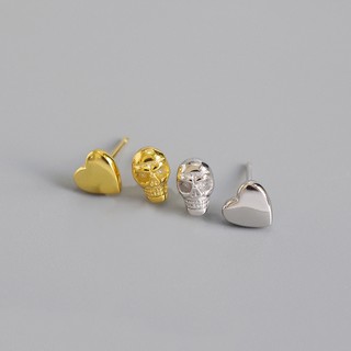 [全純銀.耳環] S925純銀 小巧骷髏愛心耳環 銀色/金色【UME】耳釘耳環/貼耳耳環