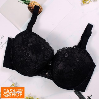 【EASY SHOP】大罩杯全蕾絲無土臺內衣-莓果黑
