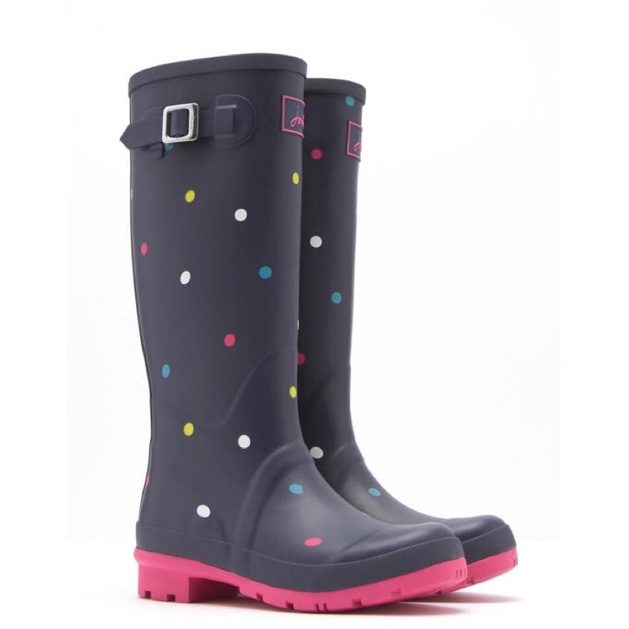 Miolla 英國品牌Joules 霧黑灰色彩色點點高筒雨鞋/雨靴