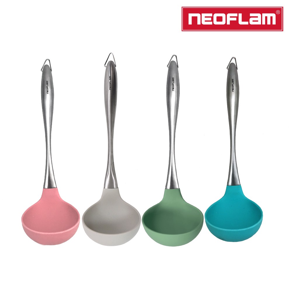 NEOFLAM 樸實不銹鋼柄矽膠湯勺(薄荷色/粉紅色/FIKA/丹麥綠 四色任選)