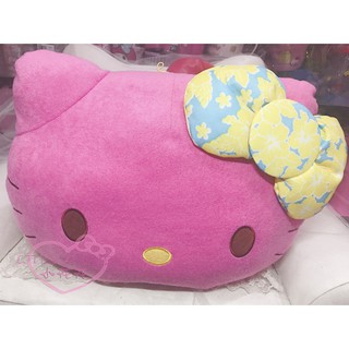 小花花日本精品♥hellokitty凱蒂貓扶桑花大頭造型黃色蝴蝶結粉色抱枕靠墊靠枕午安枕午睡枕 50007608