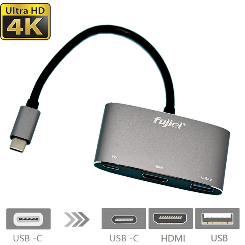 Type C /USB3.0+HDMI+PD多功能轉接器 通過台灣安規認證 BSMI認證 支援兩口同時使用