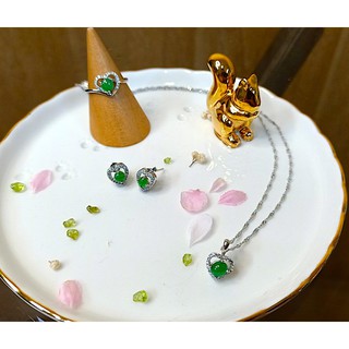 【澄石珠寶】A貨翡翠 綠翡純銀愛心飾品組 戒指 項鍊 耳針 翡翠飾品【特價】