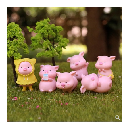 可愛塑膠工藝品網紅粉小豬豬玩偶公仔小擺件微景觀桌面蛋糕裝飾品
