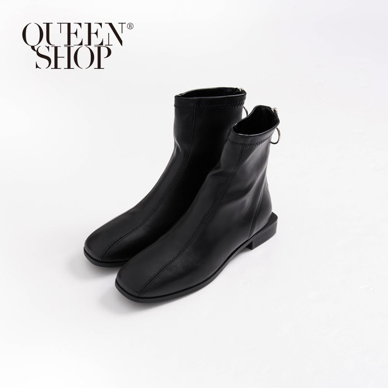 QUEENSHOP  簡約後拉鍊造型皮質短靴 兩色售 36-40  現+預【05060122】