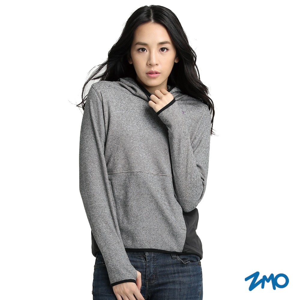 【ZMO】女連帽防風防潑水輕暖長袖衫-深灰色