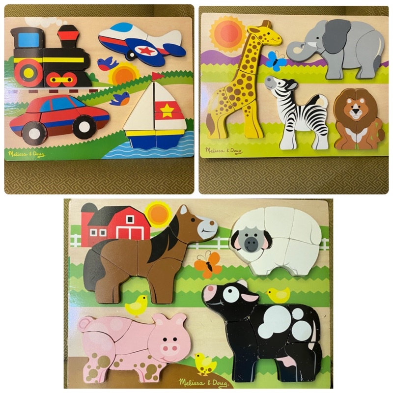 二手 美國瑪莉莎 Melissa &amp; Doug 厚塊拼圖 交通工具 動物 農場