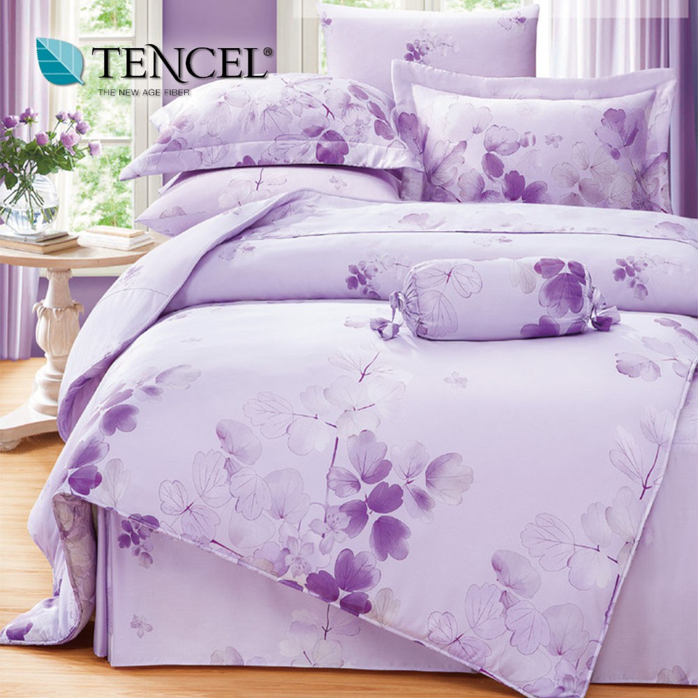 40支100%純天絲TENCEL【單人 雙人 加大 特大組合】規格可選  35公分  床包四件組 床罩七件組 卉影紫