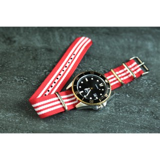 紅白條紋22mm Nylon Watch Strap 尼龍NATO zulu G10四環時尚軍用錶帶james bond