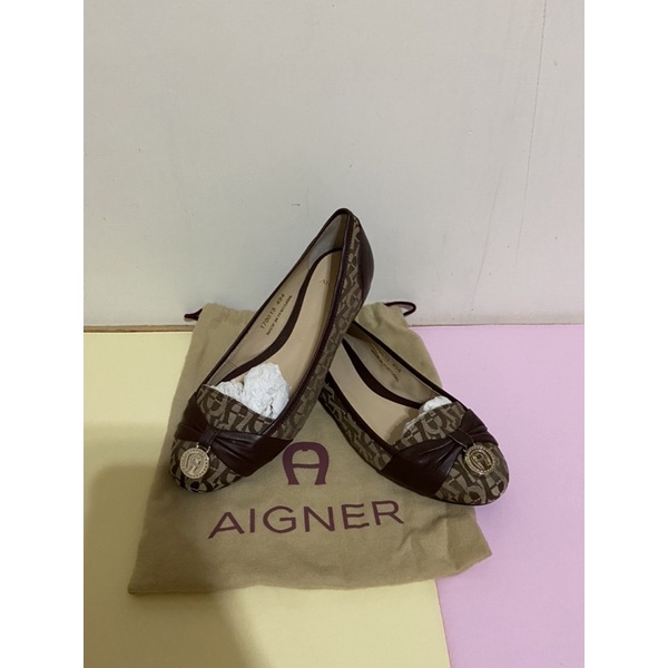 全新免運 Aigner 咖啡色圓頭包鞋 娃娃鞋 37號