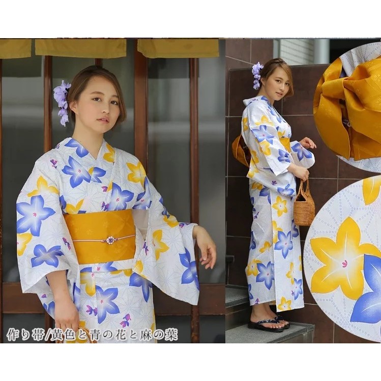 全新預購 日本正統和服純棉浴衣白底雙色桔梗2色可選套裝組季末特價 蝦皮購物