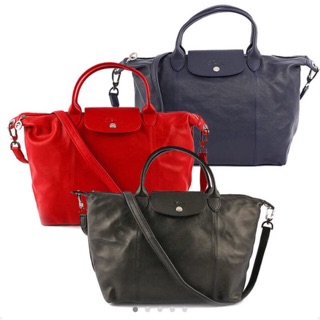 （限時特價）（全新）[LONGCHAMP]LE PLIAGE LEDER 小羊皮短把折疊小型水餃包附背帶（中）蘋果綠