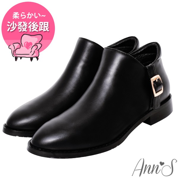 Ann’S低調日常-立體縫線顯瘦V型平底短靴-黑