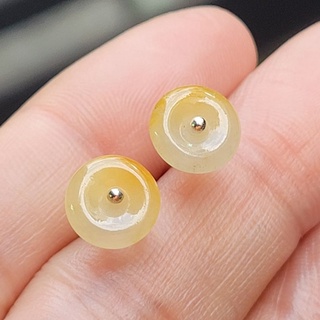 嗨，寶貝銀飾珠寶* 翡翠飾品☆925純銀 保天然緬甸A貨 造形設計款 起熒光 冰種黃翡 蜜糖黃 玉扣翡翠 耳釘 耳環