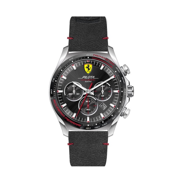 【Ferrari 法拉利】EVOLUZIONE進化三眼計時真皮腕錶-質感銀/FA0830710/台灣總代理公司貨享兩年保
