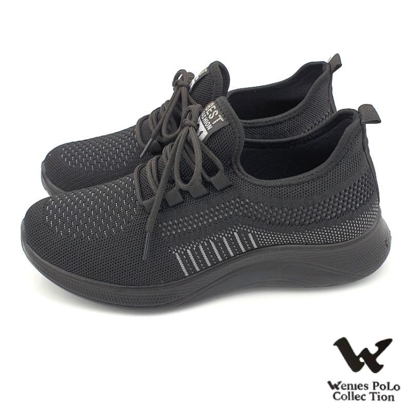 【米蘭鞋都】Wenies Polo (男) 輕量 緩震 飛織 運動鞋 透氣 Q彈 6227 黑色