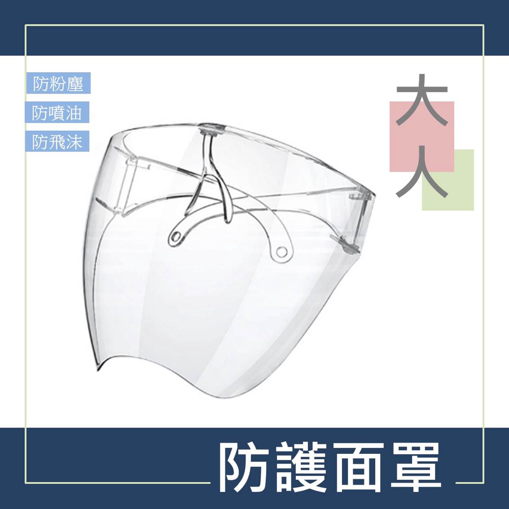 台灣現貨 簡易式 防護面罩 防飛沫面罩 簡易防護面罩 透明面罩 全面罩 雙面防霧 廚房炒菜防油濺 可佩戴眼鏡