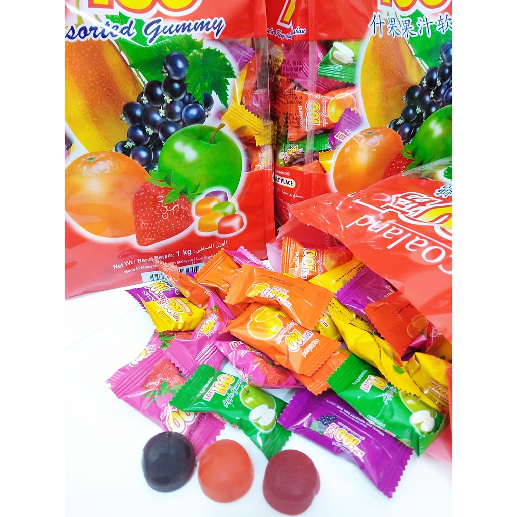 現貨 批發 100份 綜合水果軟糖 1000克 Cocoaland 果汁軟糖 馬來西亞 芒果、草莓、葡萄、QQ糖 熱銷