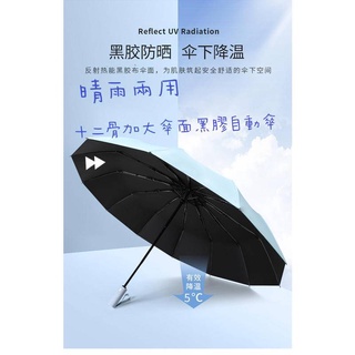 【桃園出貨】黑膠自動傘 12 骨自動傘 遮陽傘 輕量傘 摺疊傘 雨傘 陽傘 自動傘 折疊傘 晴雨傘 傘 自動雨傘