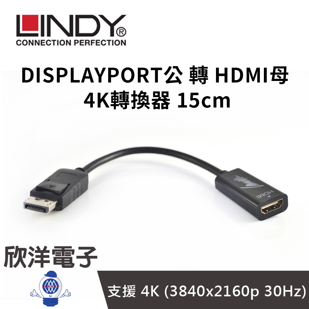 LINDY林帝 DP to HDMI  DISPLAYPORT公 轉 HDMI母 4K轉換線 15cm (41718)