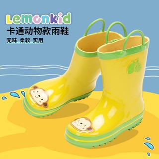【台灣現貨】Lemonkid檸檬寶寶_活力小花猴子安全夜光設計手提式提環橡膠兒童雨鞋 LE100616