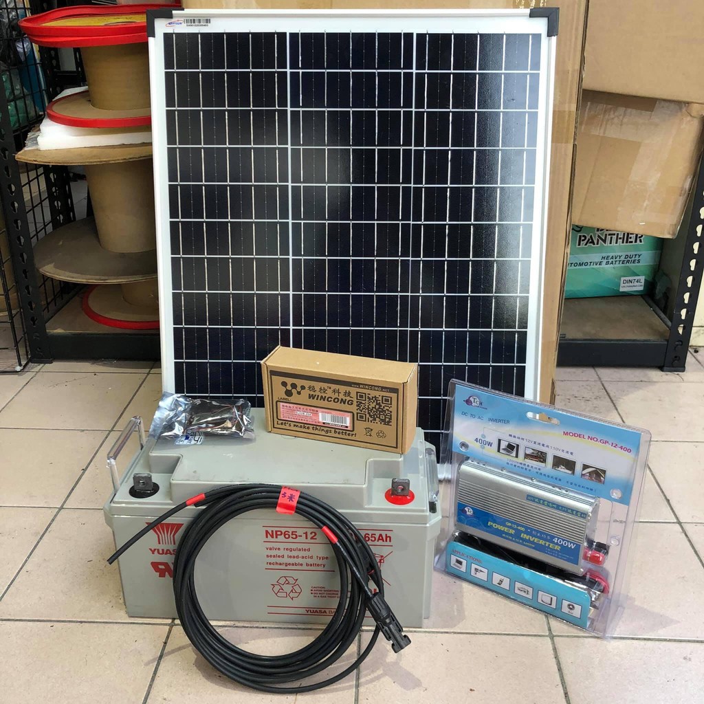 特惠組合【全電行】夏季限定 含稅 DIY組合 50W 太陽能板 二手 65A 深循環電池 400W 逆變器 露營 唱歌