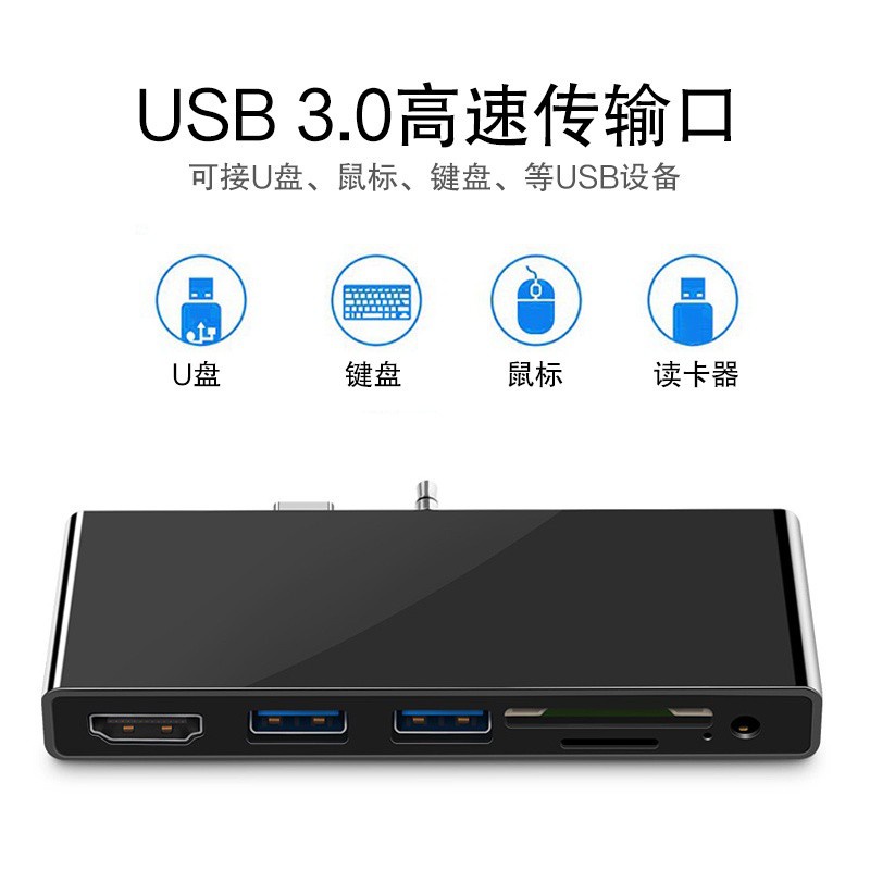海納】微軟Surface go 2擴展塢USB-C多功能轉接頭HDMI電視投影/千兆網線USB3.0讀卡Uhub分線器| 蝦皮購物