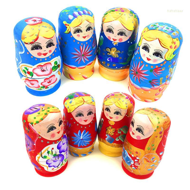 哈哈* 5 件套娃娃木製俄羅斯嵌套頭巾套娃手繪