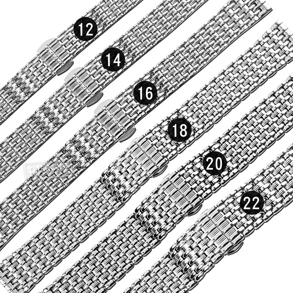 Watchband / 12.14.16.18.20.22 mm / 各品牌通用 亮光色澤 蝴蝶雙壓扣 不鏽鋼錶帶 銀色